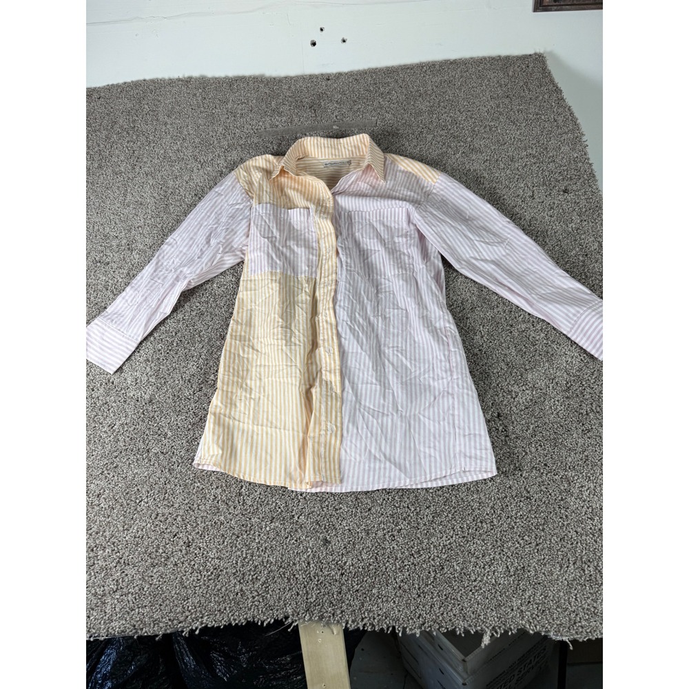 Abercrombie & Fitch Striped Colorblock Button Down Shirt Dress Pink Yellow XXS